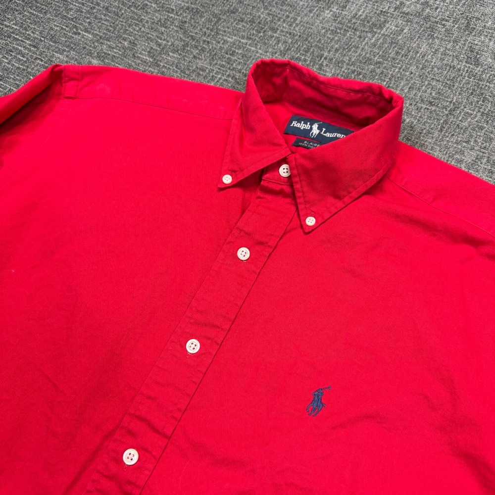 Vintage Polo Ralph Lauren Shirt Mens M Blaire Red Cotton Long Sleeve Button Down